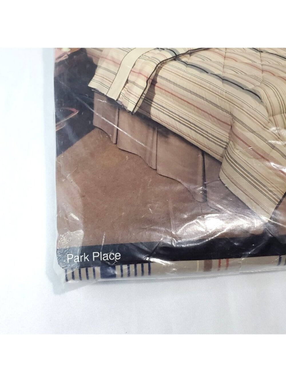 VTG JC Penney Percale Full Size Fitted Sheet Pale Taupe Multi Striped USA - Picture 8 of 8